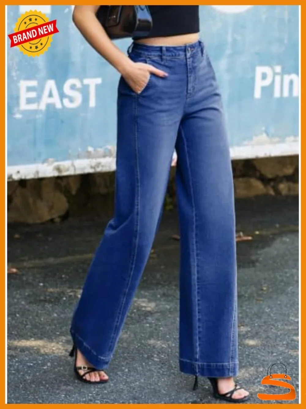 Women's Wide Leg Jeans High Waisted Stretchy Baggy Side Seam Denim Pants with